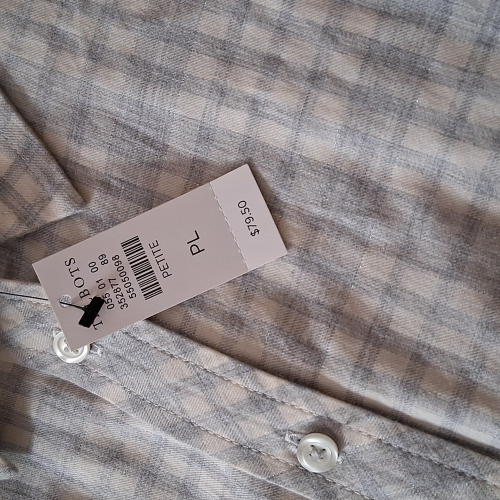 Talbots NWT Gray Plaid Shirt L PETITE - Picture 9 of 9